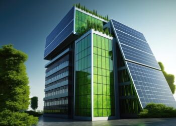 Premium Photo | Green office building with solar panels and energy ...