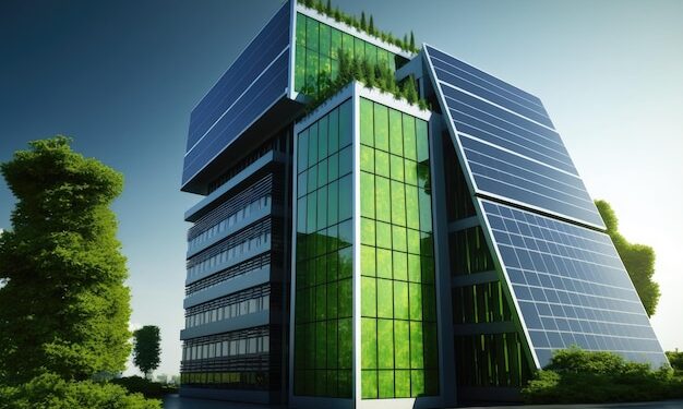 Premium Photo | Green office building with solar panels and energy ...