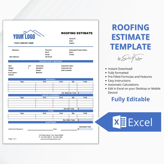 Printable Roof Estimate Template